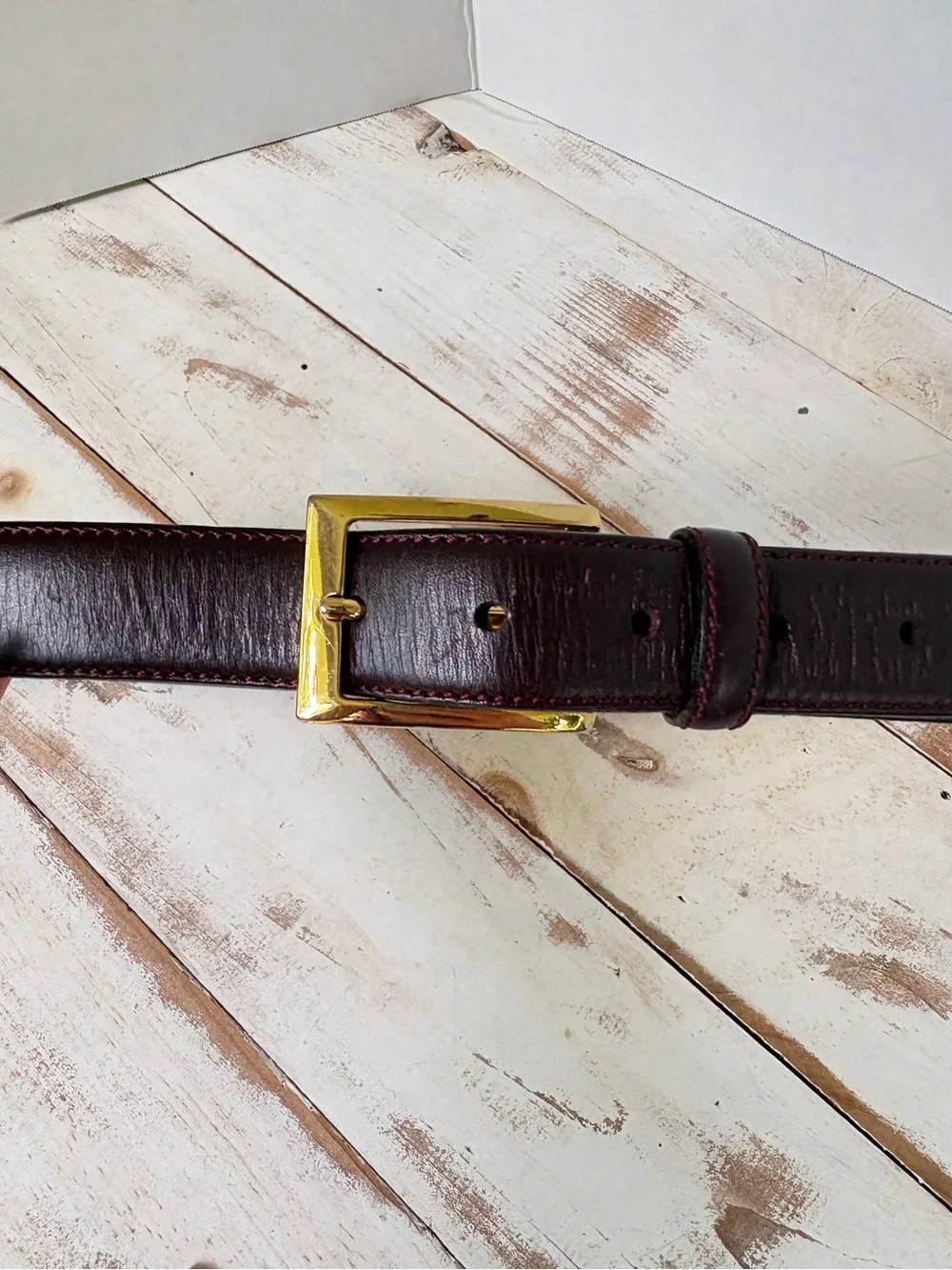 Brooks Brothers 346 burgundy leather dress belt gold tone Italy sz 42 EUC